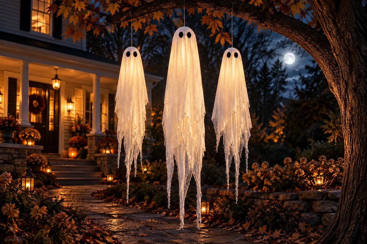 Porch Phantoms Light-Up Ghost Trio — Halloween display inspiration