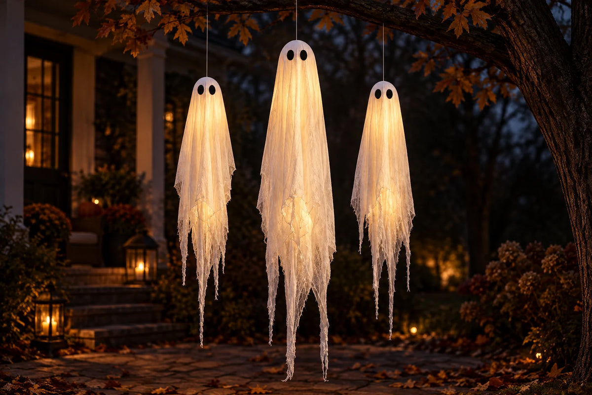 Porch Phantoms Light-Up Ghost Trio — lighting detail