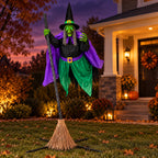 Hexwood 12-foot animated witch — Witch display at dusk