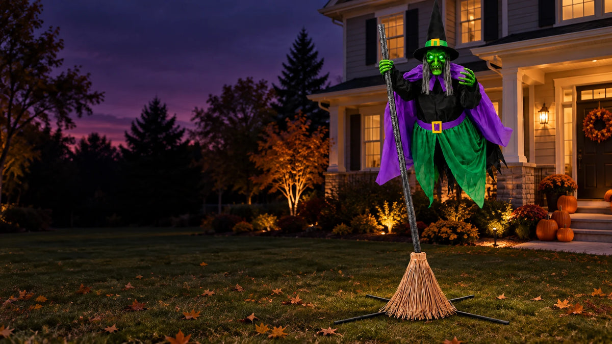 Hexwood 12-foot animated witch — Evening yard hero