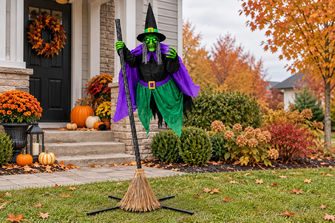 Hexwood 12-foot animated witch — Daytime yard display