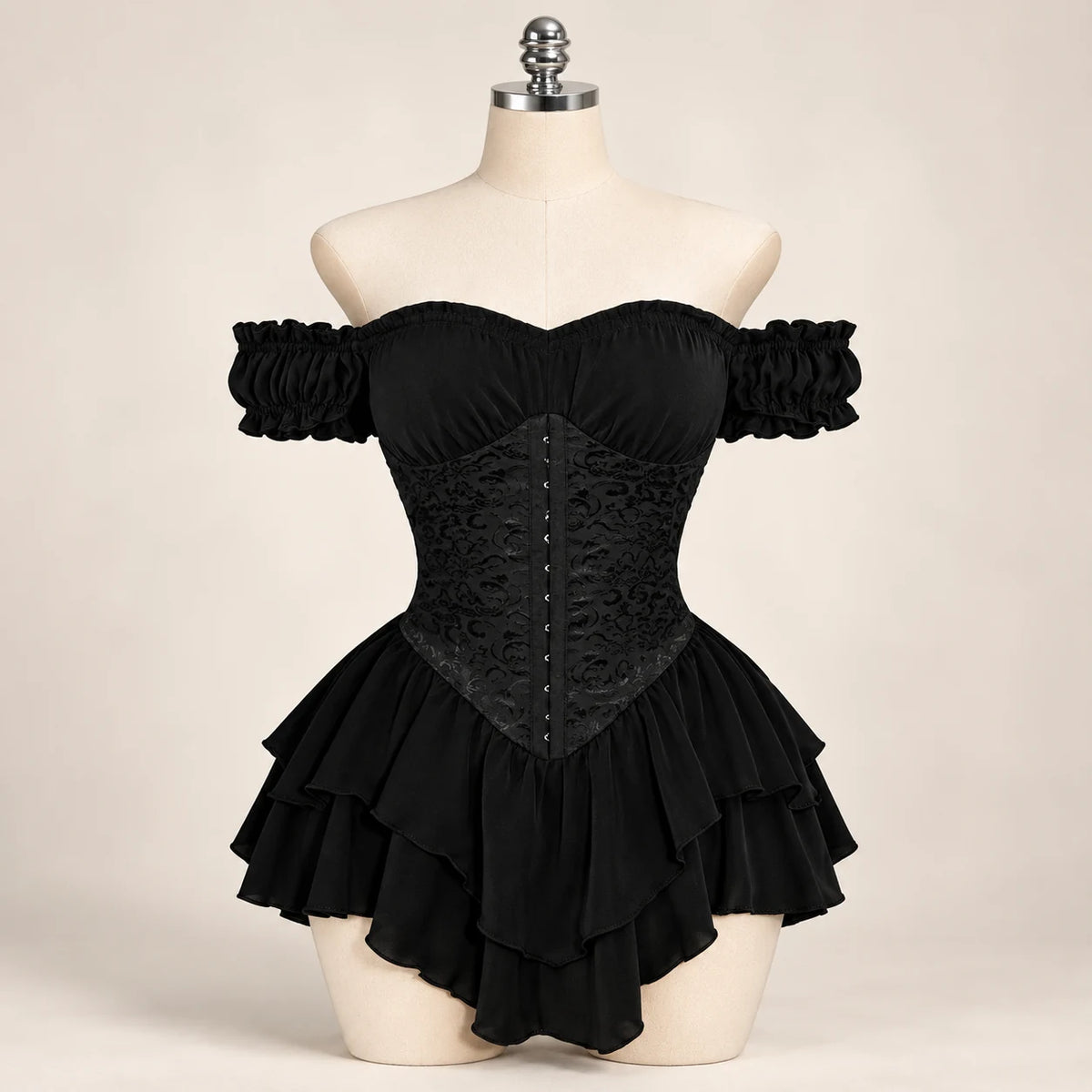 Moonlit Muse Gothic Ruffle Outfit — Black front studio view