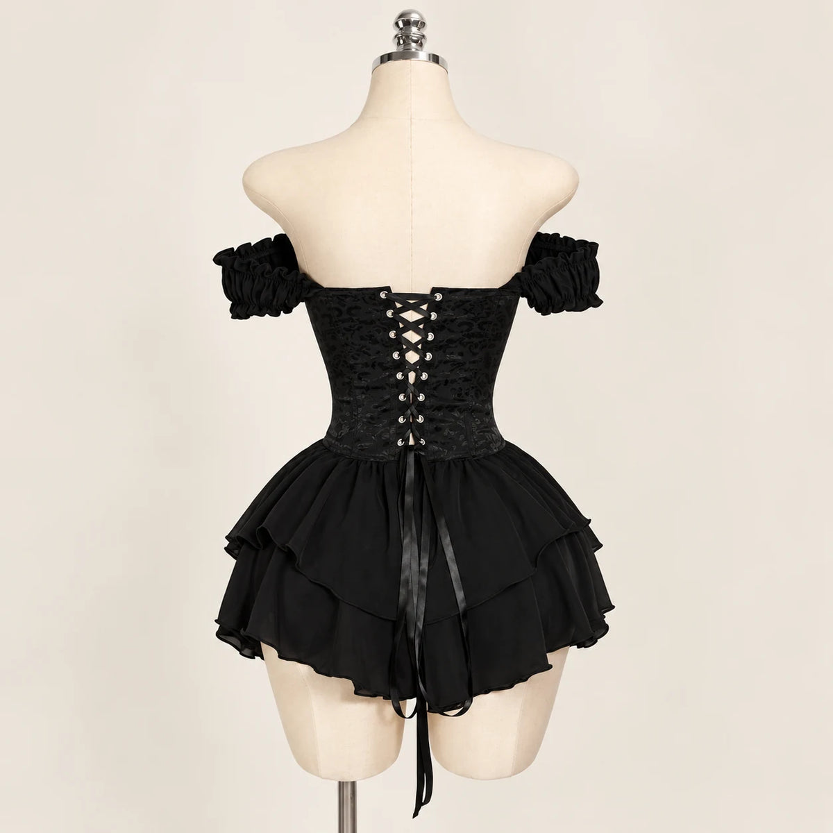 Moonlit Muse Gothic Ruffle Outfit — Black back with ribbon lacing