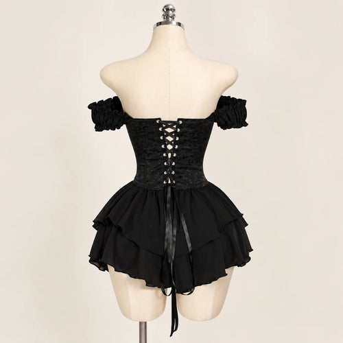 Moonlit Muse Gothic Ruffle Outfit — Black back with ribbon lacing