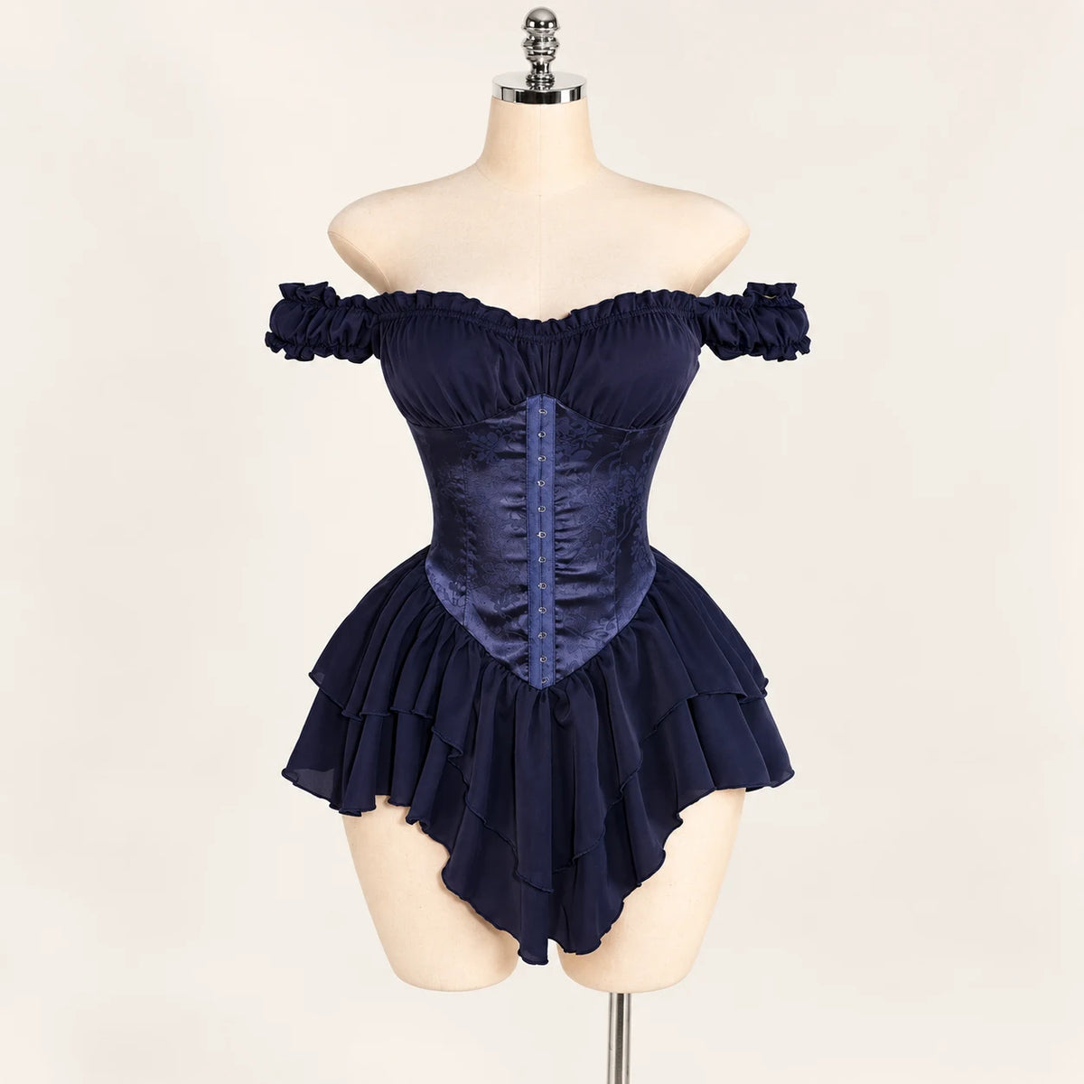 Moonlit Muse Gothic Ruffle Outfit — Midnight navy front studio view