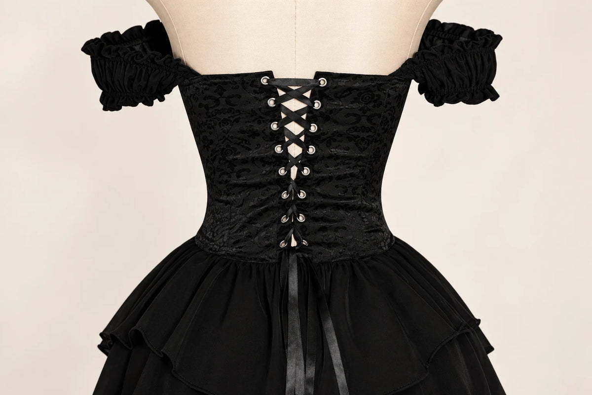 Moonlit Muse Gothic Ruffle Outfit — Back lacing and eyelet detail